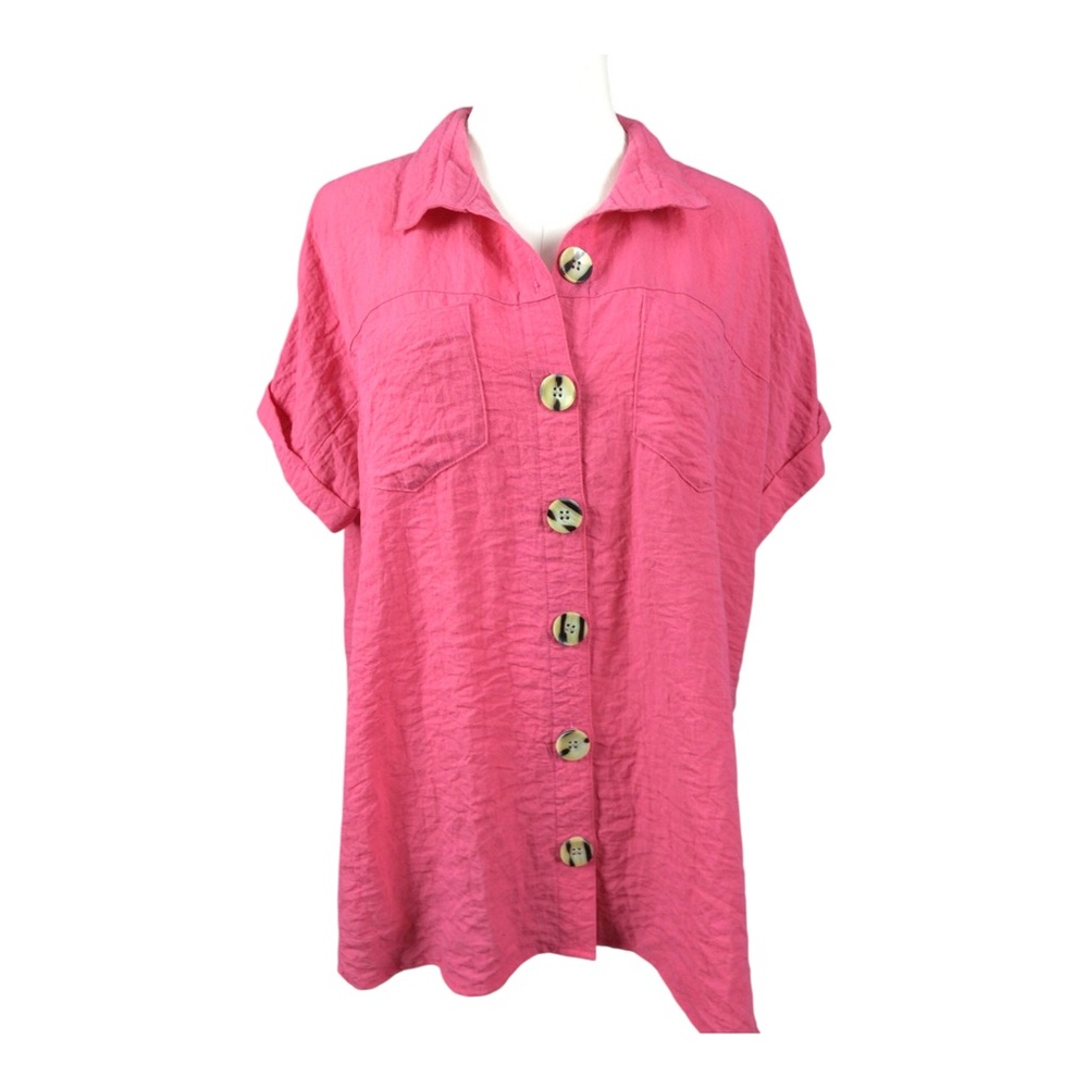 John Mark Pink Button-Front Short Sleeve Shirt Medium Cottagecore